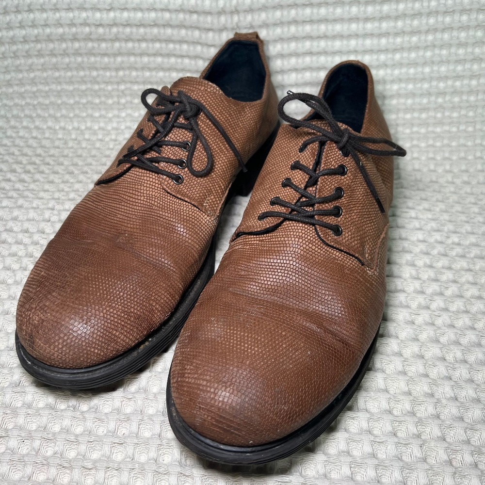 MONOMIO Mens Brown Textured Leather Lace Up Oxford Dress Shoes Size 45 - Picture 2 of 8